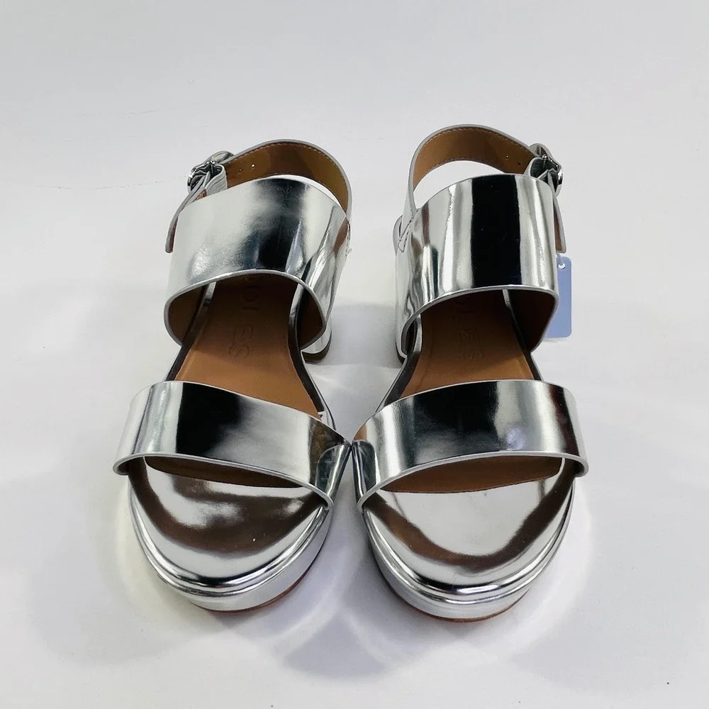 Aerosoles Camera Silver Metallic Platform Sandals Block Heel Womens 7M New - Picture 2 of 7